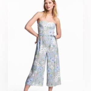 H&M Strapless Floral Wide Leg Cropped Romper